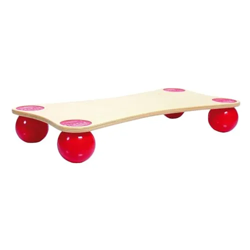 TOGU Balanza Ballstep Balance Board Stepper - Balanceboard in Holzfarbe mit roten Akzenten, ideal für effektives Functional Training zur Stärkung der Tiefenmuskulatur und Verbesserung von Stabilität, Koordination und Gleichgewicht.