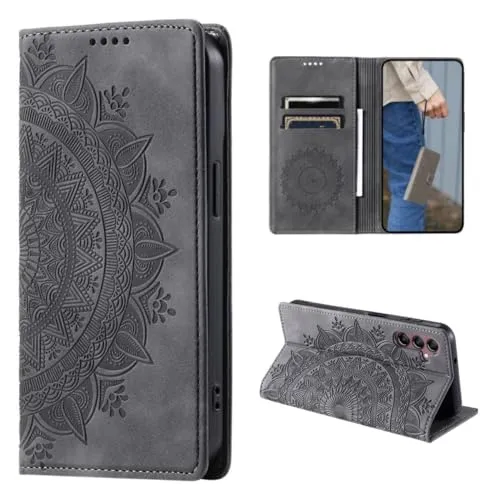 CoverKingz Handyhülle für Samsung Galaxy A15 - Handytasche mit Kartenfach Phone Case Cover - Handy Hülle klappbar Motiv Mandala Grau