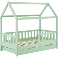 Juskys Kinderbett Marli_STR_OS (mint mit Bettkasten, 200 x 90 cm) - Skandinavisches Kinderbett mit Bettkasten für zusätzlichen Stauraum, ideal für Kinder von 3 bis 10 Jahren. Rausfallschutz sorgt für Sicherheit und modernes Design fördert die individuelle Raumgestaltung.