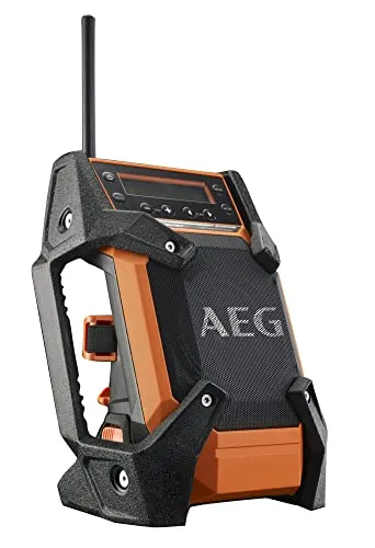 AEG Baustellenradio BR1218C-0, DAB+ FM, robustes Gehäuse - Radios: Ultrakompaktes Hybrid-Radio mit 20 Stunden Laufzeit, stoßfest und wasserdicht, ideal für Baustellen und Outdoor-Einsatz.