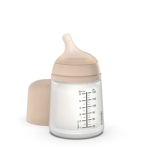 Suavinex, Anti-Colic Babyflasche Zero Zero, mit anpassbarem Silikon-Sauger (A), für Babys ab 0 Monaten und Neugeborene, speziell für Stillen, Muttermilch und Säuglingsnahrung, 180 ml, Light