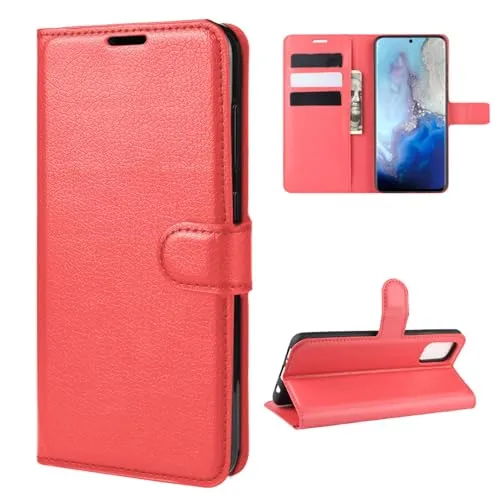 Hülle Kompatibel mit Samsung Galaxy S20 | Klapphülle Schutzhülle mit Kartenfächer Kompatibel für Galaxy S20 | Magnetverschluss Klapphülle | Rot