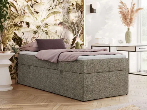 MKS MEBLE Boxspringbett 90x200 ZERO mit Bettkasten - Kompaktes Polsterbett ohne Kopfteil in Grau mit 7-Zonen-Taschenfederkernmatratze. Ideal für kleine Räume und Gästezimmer. Flexibles Staufach für Bettwäsche sorgt für Ordnung und Komfort.
