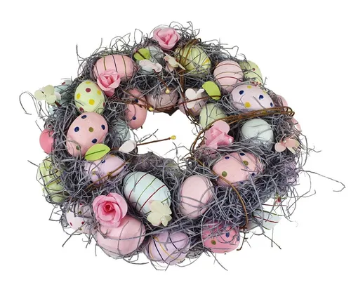 sesua Osterkranz Deko mit bunten Eiern - Kunstkränze für Ostern, dekorativer Türkranz mit einem Durchmesser von 35 cm - perfekt für fröhliche Frühlingsdekoration.