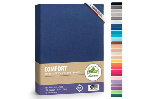 leevitex® Spannbettlaken für Topper 180x200–200x220 cm – schwerer Jersey, weich & pflegeleicht, Gummizug: rundum, extra schwere Ausführung, 180x200 - 200x220 cm, 100% Mako-Baumwolle