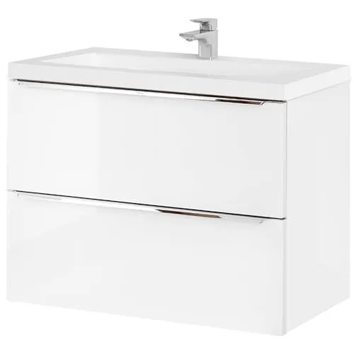 Lomadox Waschtisch-Unterschrank Set, Hochglanz weiß, 81 cm