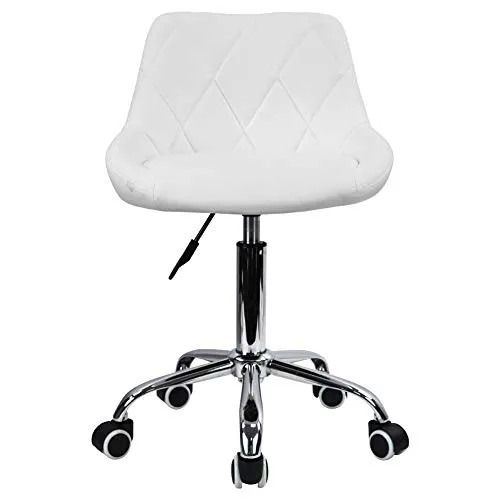 KKTONER Drehstuhl Rollhocker Arbeitshocker mit Lehne höhenverstellbar Drehhocker aus PU Leder Weiß