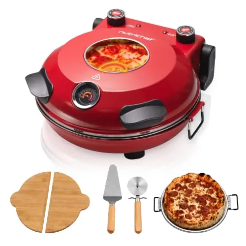 NutriChef Elektrischer Pizzaofen – Ø 35,5 cm mit Keramikstein und 1200W