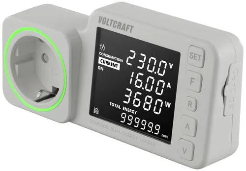 VOLTCRAFT SEM5000 DUAL Energiekosten-Messgerät - Messgeräte zur präzisen Überwachung von Leistung und Verbrauch, inklusive Alarmfunktion und einstellbarem Stromtarif für optimale Kostenkontrolle.