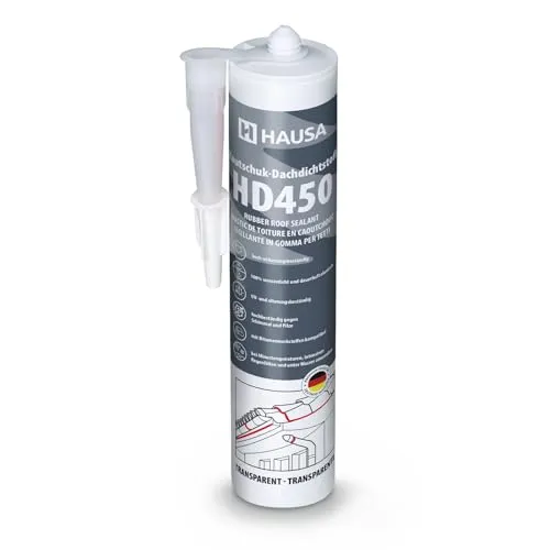 Hausa Kautschuk Dachdichtstoff HD450 Transparent 1x 300ml dauerelastische Dichmasse & Kleber für Dach Dachrinnen Trapezblech Dachfolien Dachbahnen, wetterfest, kompatibel mit Bitumenwerkstoffen