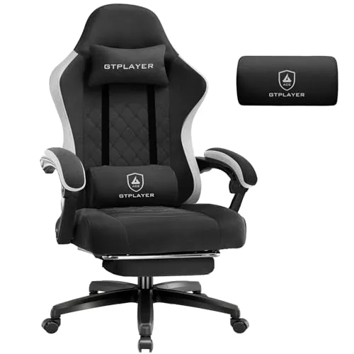 GTPLAYER Gaming Stuhl Stoff – Ergonomischer Gaming Sessel mit Fußstütze - Bürostuhl mit ergonomischem Design und Taschenfederkissen für optimalen Komfort, ideal für lange Gaming-Sessions oder Homeoffice. Hohe Tragkraft von 150 kg und entspannende Relax-Funktion.