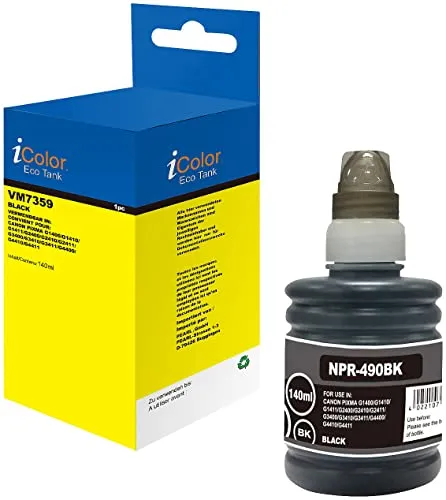 iColor Pixma G 3200,: Nachfüll-Tinte für Canon, ersetzt Canon GI-490BK, Black (schwarz) (Pixma G 3415, 3400, Tintenpatronen)