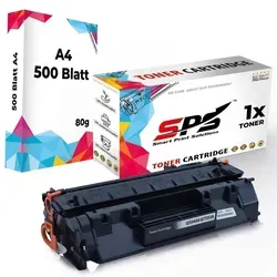 1x Toner 53A Q7553A Schwarz Kompatibel für HP Laserjet P2015D + DIN A4 Druckerpapier 500 Blatt