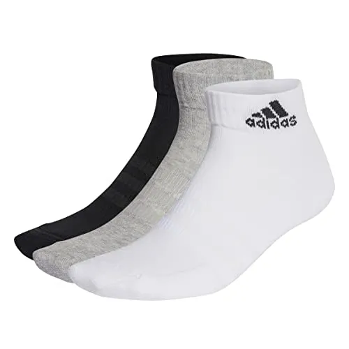 adidas Unisex Cushioned Sportswear Ankle Socks 3 Pairs, Medium Grey Heather / White / Black, 4.5-6