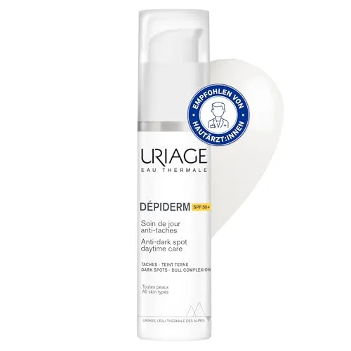 Uriage Depiderm Anti-Brown Spot Daytime Care SPF50+ - Tagescreme für alle Hauttypen mit hohem Sonnenschutz SPF50+. Bekämpft Pigmentflecken und versorgt die Haut intensiv mit Feuchtigkeit für einen strahlenden Teint.