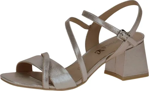 CAPRICE Damen Sandalen mit Absatz aus Leder - Festlich in Silber (Taupe Sue.Met.), 41 EU - Wanderschuhe mit MemorySchaumstoff für perfekten Komfort und Gelenkschutz. Hochwertiges Leder sorgt für Langlebigkeit und eleganten Look bei festlichen Anlässen.