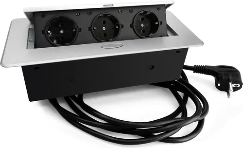 DesignLight 3-fach Einbausteckdose KOMBI BOX Kabel 3 m, silber