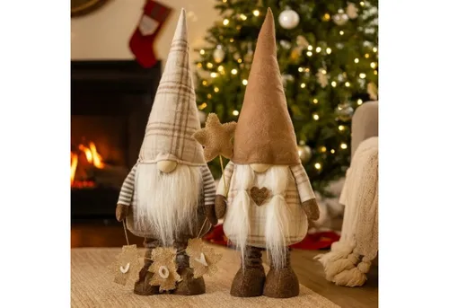 Online-Fuchs Dekofigur süßer Weihnachtswichtel mit großer Zipfelmütze & Teleskopbeinen (farblich aufeinander abgestimmt, 58 bis 68 cm groß), Weihnachtsdeko für eine gemütliche Atmosphäre