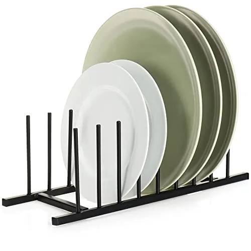 com-four® Abtropfgestell für Geschirr - Tellerhalter aus Metall - Stabiler Geschirr-Abtropfer - moderner Küchenorganizer - edler Geschirrtrockner - Topf-Deckelhalter (1x schwarz - Metall)