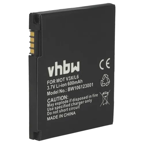 vhbw Akku kompatibel mit Motorola C257, C261, E690, E8, EM35, Krzr K1, L2, L6, L8 Handy Smartphone Telefon (600mAh, 3,7V, Li-Ion)