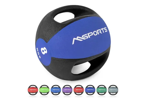 MSports® Medizinball Premium mit Griffen – 1 bis 10 kg - Medizinball für professionelles Training im Studio oder Zuhause. Robuste, rutschfeste Oberfläche für sicheren Halt bei dynamischen Übungen. Ideal für Functional Fitness, Yoga und Reha-Sport.