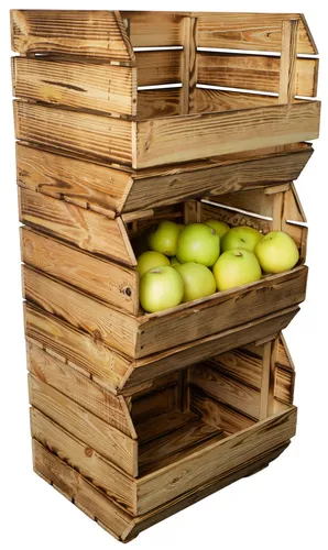 3er Set Küchenregal 40x33x30 cm - geflammt Gemüsekiste Holzkiste Obstkiste - Lagereinheiten für Ihre Küche, ideal zum Aufbewahren von Obst und Gemüse, robust und stilvoll im geflammten Design.