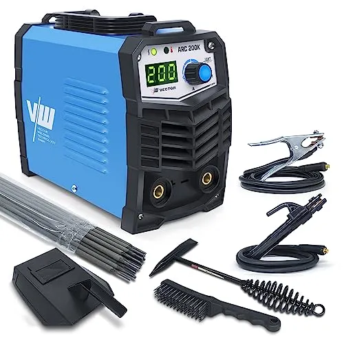 VECTOR WELDING Elektroden Schweißgerät 200 A, MMA Inverter - Schweißgeräte für vielseitige Materialien: Ideal für Baustahl, Edelstahl und mehr. Mit digitalem Anzeigedisplay und 5 Jahre Garantie.