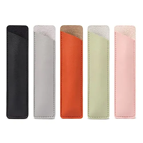 Set mit 5 PU-Leder-Stifthaltern für Single, Vintage, handgefertigte Füllfederhalter-Tasche, Schutzhülle für Bleistift, Kugelschreiber (Schwarz, Grün, Rosa, Grau, Orange)