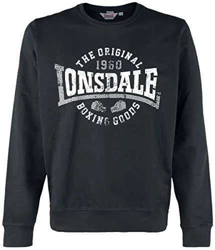 Lonsdale Rundhalspullover BADFALLISTER schwarz XXL (60/62) - Herren-Pullover aus 100% gekämmter Baumwolle, besonders weich und bequem, ideal für lässige Freizeitlooks.