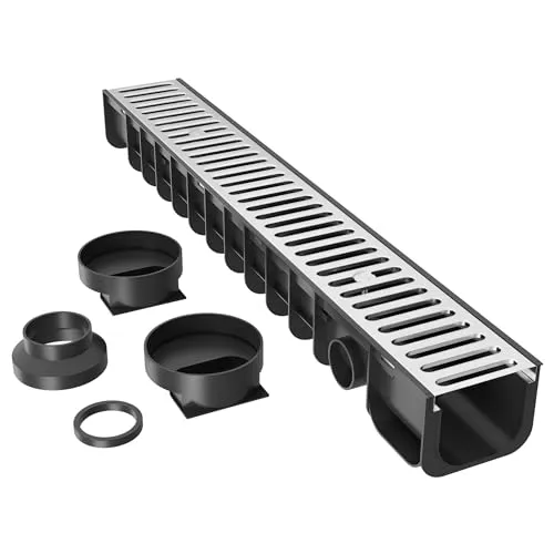 Wiltec Entwässerungsrinne 1m mit Abdeckrost - Rohre & Rohrleitungen – Effiziente Entwässerung für Garagen und Parkplätze, belastbar bis 1,5 Tonnen und einfach zu installieren.
