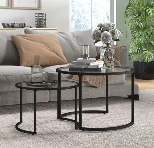 2er-Set Couchtische,Beistelltische Kaffeetisch, Glastische, stapelbar
