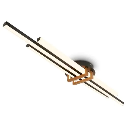 Briloner Leuchten LED Deckenleuchte VINKA 3951035 - Moderne LED Deckenleuchte in Holz und Schwarz, ideal für stilvolle Akzente in Wohn- und Arbeitsräumen. Mit 29W LED-Platine für warmweißes Licht und gleichmäßige Ausleuchtung.