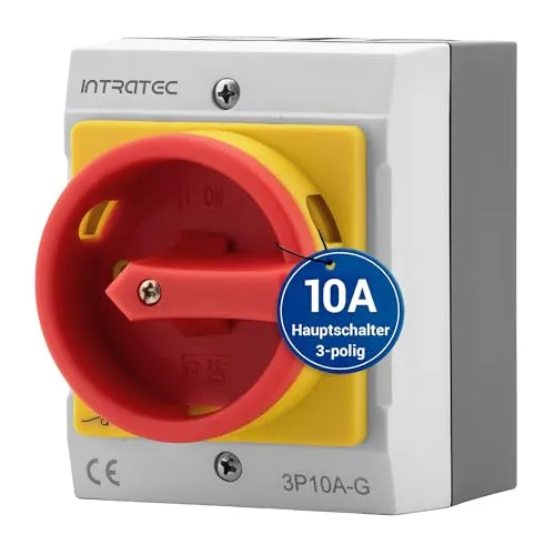 Intratec Hauptschalter 10A, 3-polig – IP65 Lasttrennschalter mit Kunststoffgehäuse – Aufputz-Schalter ideal für Industrie – Drehschalter für sichere Abschaltung – Robuster Maschinenschalter 230V 400V