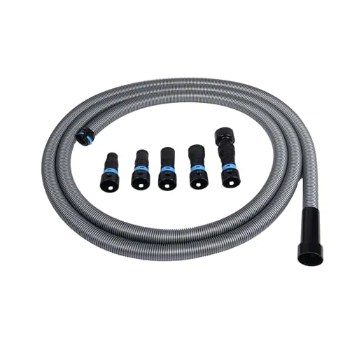 Cen-Tec Systems 94720 Quick Click 7,8 m Schlauch für Home und Shop Staubsauger mit erweitertem Multi-Brand Elektrowerkzeug Adapter Set zur Staubsammelung, silber