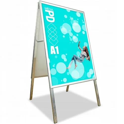PDmedia Aufsteller Kundenstopper - A1 - Beidseitig - Aluminium - UV-Schutzfolie - Silber