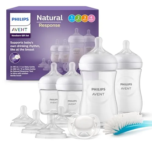 Philips Avent Natural Response Flaschen-Set für Neugeborene - Babyflaschen mit einzigartigem Natural Response-Sauger, der Milch nur bei aktivem Trinken freigibt – ideal für eine sanfte Kombination von Stillen und Flaschenernährung.