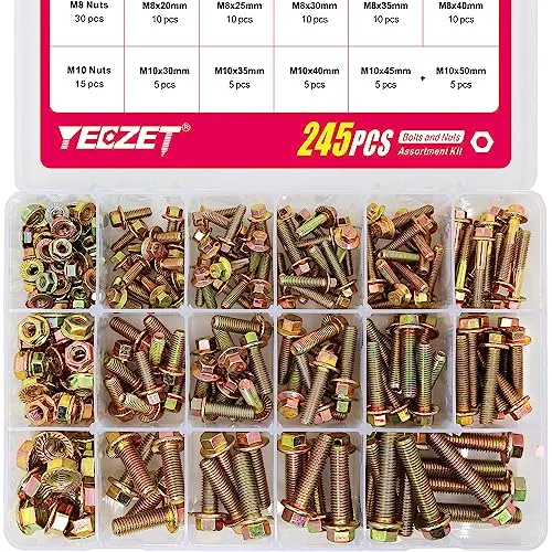 YEEZET 245 Stück M6 M8 M10 Flanschschrauben und Flanschmuttern aus verzinkt 8.8 Sechskantschrauben & Muttern Sortiment kit
