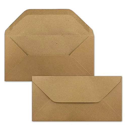 50x Kraftpapier Umschläge DIN Lang - Braun ÖKO - Nassklebung 11 x 22 cm - Trapez-Verschluss - Vintage Kuverts - von NEUSER PAPIER