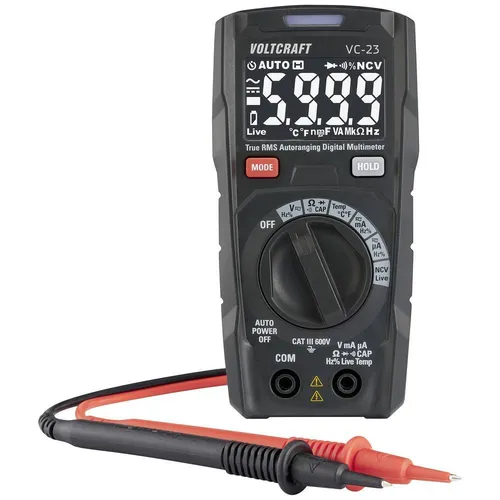 VOLTCRAFT VC-23 Hand-Multimeter digital CAT III 600 V - Multimeter mit 6000 Counts, ideal für präzise Messungen in der Elektrotechnik und automatischer Bereichswahl für einfaches Handling.