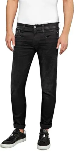 Replay Herren Jeans Anbass Slim-Fit, Black 098-2 - Bequem und stylisch - Jeans in Slim Fit mit 5 Taschen und Stretch-Anteil für maximalen Komfort; ideal für lässige Outfits im Alltag. Hochwertige italienische Denim-Qualität.