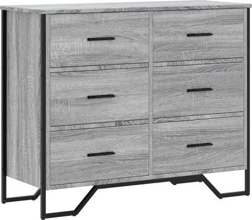 vidaXL Kommode Grau Sonoma 91x35,5x74,5 cm - Kommode aus langlebigem Holzwerkstoff mit 6 Schubladen für optimalen Stauraum, ideal für Schlafzimmer, Wohnzimmer oder Flur.