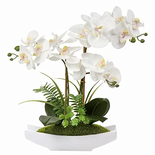 Briful Kunstblume Orchidee Künstlich Phalenopsis Blumen im Kunststofftopf Kunstpflanze für Home Office Hochzeit Heiratsantrag Dekoration Weiß Rosa Violett