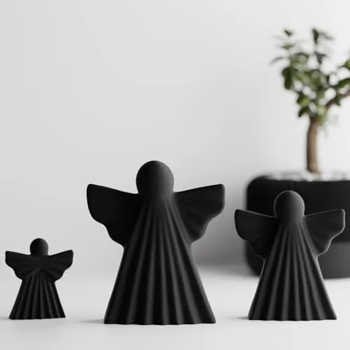 Shapes - Decorations Deko Engel 3er Set – Moderne Weihnachtsdekoration aus hochwertigem PLA – stilvolle Figuren für Fensterbank, Tisch & Regal handgefertigt in Deutschland (Schwar)