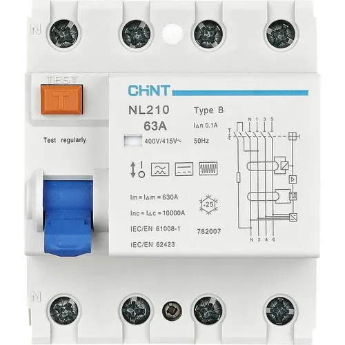 Chint 782006 NL210 3PN 40A 100mA B 10kA FI-Schutzschalter - Verteilerschrank-Technik mit hochsensibler Fehlerstromerkennung für maximalen Personenschutz und Brandschutz bei direkter und indirekter Berührung.