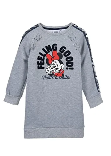 Sun City Minnie Mouse Sweatkleid Kinder Langarm Kleid Dress leicht gefüttert (98, Grau)