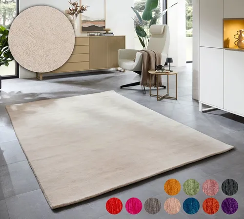 THEKO Wollteppich Holi - Handgewebter Schurwollteppich in 12 Farben - Flachgewebe-Teppiche, handgewebt aus reiner Schurwolle, temperaturausgleichend und pflegeleicht – ideal für stilvolle Akzente in jedem Raum.