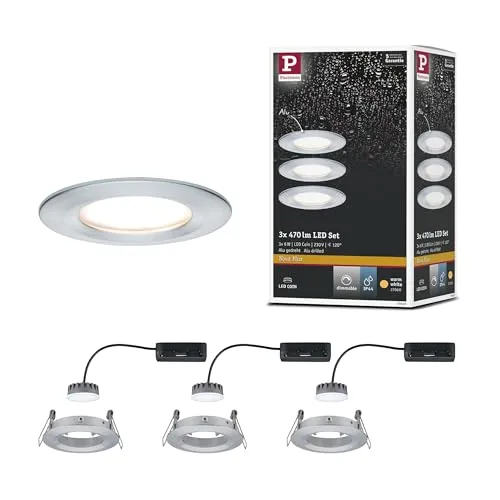 Paulmann 939.01 Einbauleuchte LED Coin Slim IP44 3er-Set - Einbauleuchten mit dimmbaren LED-Modulen, warmweißem Licht (2700K) und satiniertem Schutzglas, ideal für gemütliche Wohnräume.