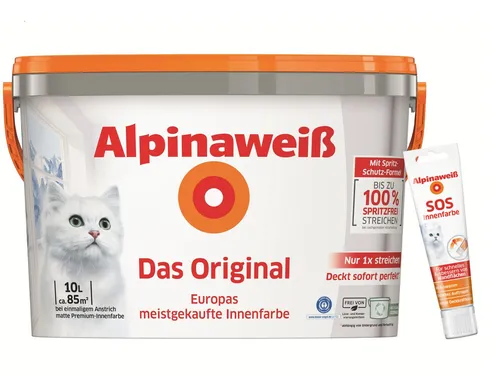 Alpina Wandfarbe - SET - Alpinaweiß Das Original - Farben - EUROPAS MEISTGEKAUFTE WEIßE INNENFARBE, ressourcenschonendes Recycling-Gebinde aus 70% recyceltem Kunststoff, für nachhaltiges und spritzfreies Streichen.