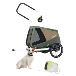 Croozer Dog Enna Flex & Go Bundle mit Buggyset und Regenverdeck – Moss Green - Der Croozer Dog Enna Flex & Go Bundle ist ideal für Hunde bis 35 kg. Mit innovativer Croozer AirPad® Federung und praktischem Buggyset für gemeinsame Abenteuer – komfortabel, sicher und einfach zu transportieren.