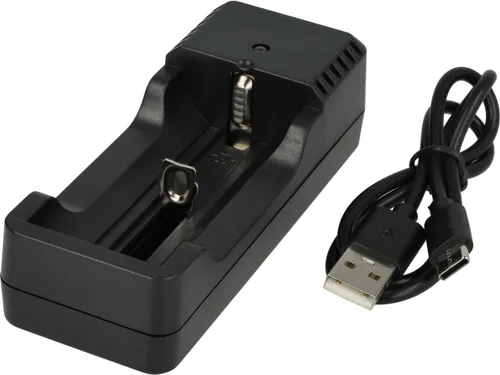 vhbw Akku-Ladegerät kompatibel mit Lithium-Rundzellen 14500, 17670, 18350, 18500, 18650 Akkuzellen, Haushaltsbatterien - Micro-USB-Ladegerät